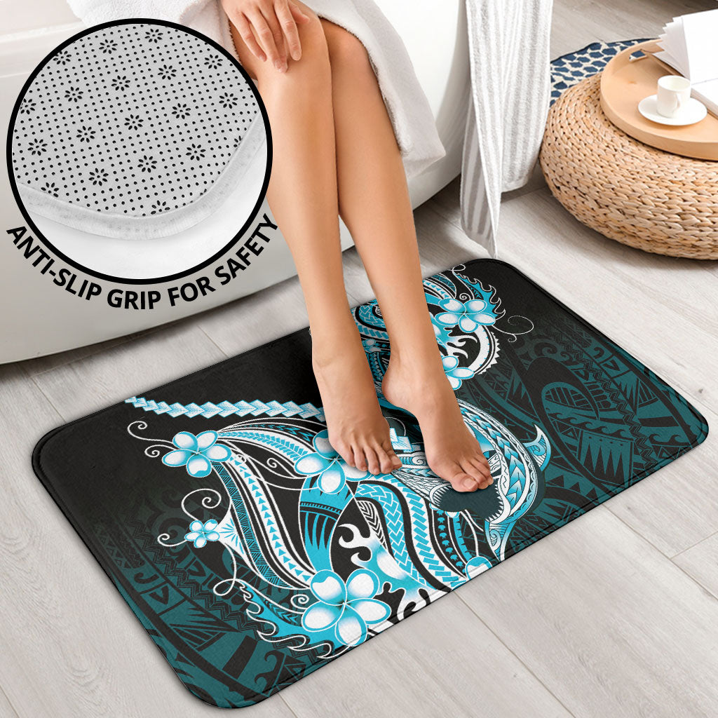 Blue Black Aloha Hawaii Bathroom Set Polynesian Shark Tattoo Plumeria