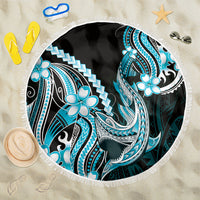 Blue Black Aloha Hawaii Beach Blanket Polynesian Shark Tattoo Plumeria