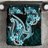 Blue Black Aloha Hawaii Bedding Set Polynesian Shark Tattoo Plumeria