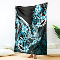 Blue Black Aloha Hawaii Blanket Polynesian Shark Tattoo Plumeria