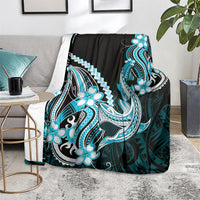 Blue Black Aloha Hawaii Blanket Polynesian Shark Tattoo Plumeria