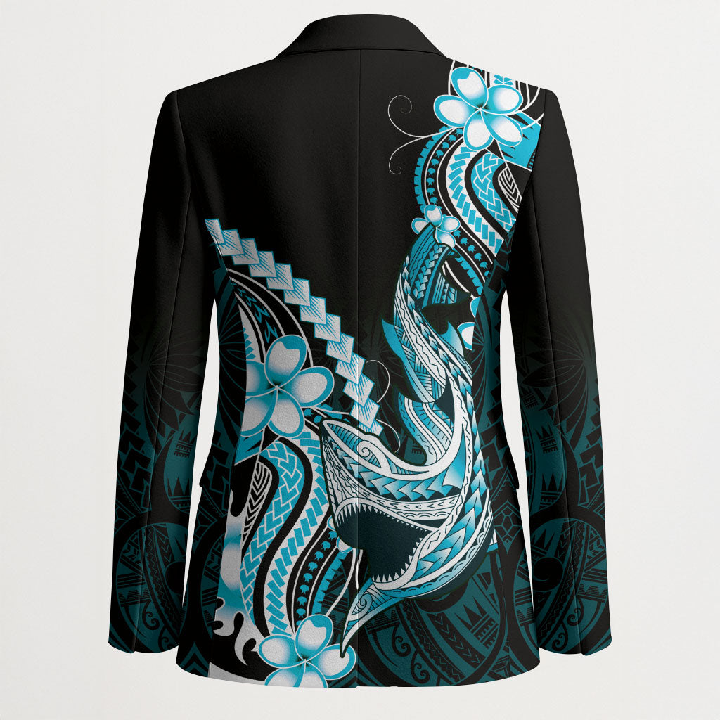 Blue Black Aloha Hawaii Blazer Polynesian Shark Tattoo Plumeria
