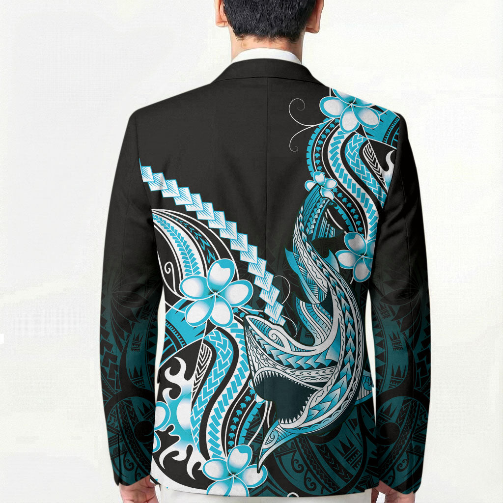 Blue Black Aloha Hawaii Blazer Polynesian Shark Tattoo Plumeria