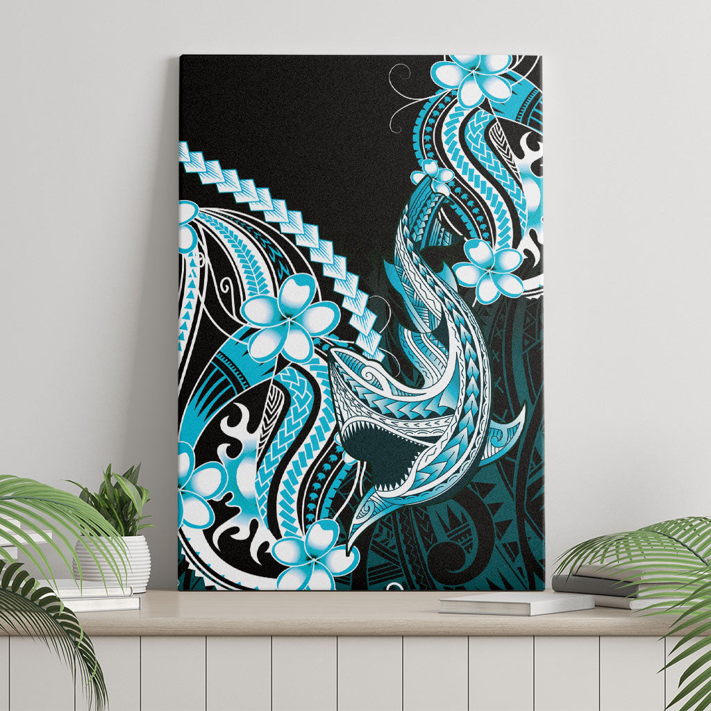 Blue Black Aloha Hawaii Canvas Wall Art Polynesian Shark Tattoo Plumeria