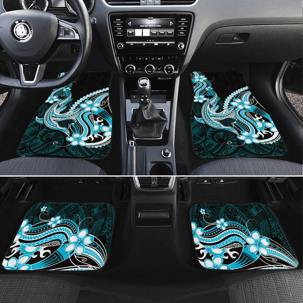 Blue Black Aloha Hawaii Car Mats Polynesian Shark Tattoo Plumeria LT14 Set 4pcs Blue - Polynesian Pride