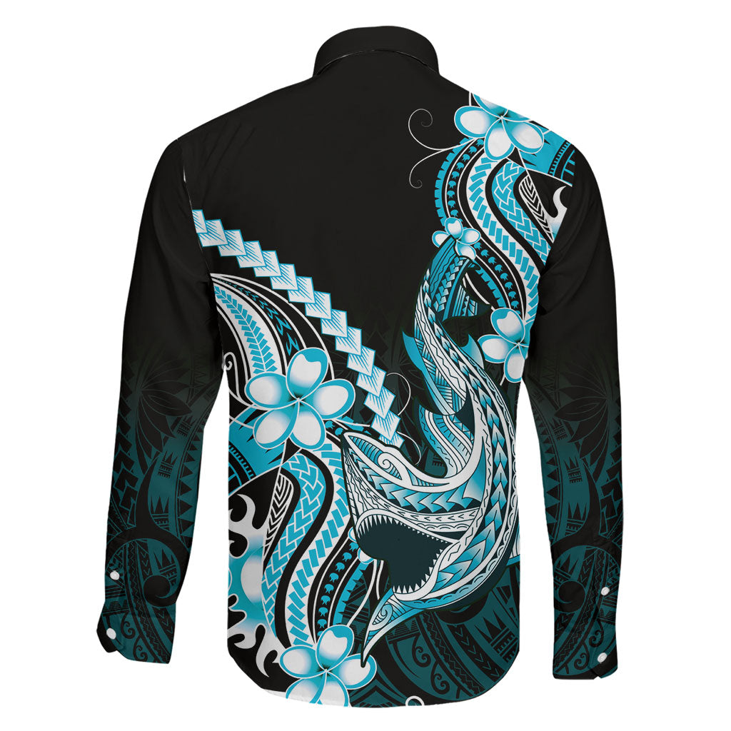 Blue Black Aloha Hawaii Family Matching Mermaid Dress and Hawaiian Shirt Polynesian Shark Tattoo Plumeria
