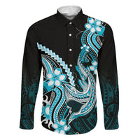 Blue Black Aloha Hawaii Family Matching Summer Maxi Dress and Hawaiian Shirt Polynesian Shark Tattoo Plumeria