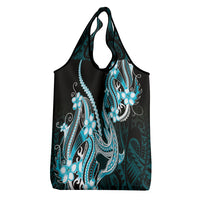 Blue Black Aloha Hawaii Grocery Bag Polynesian Shark Tattoo Plumeria