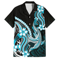 Blue Black Aloha Hawaii Hawaiian Shirt Polynesian Shark Tattoo Plumeria