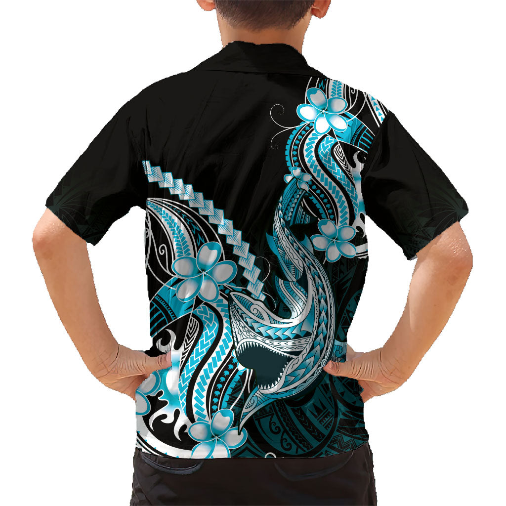 Blue Black Aloha Hawaii Hawaiian Shirt Polynesian Shark Tattoo Plumeria