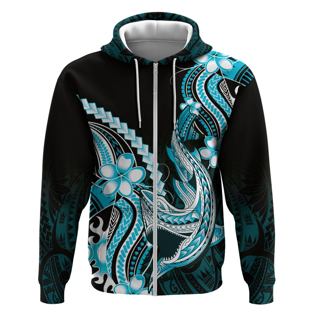 Blue Black Aloha Hawaii Hoodie Polynesian Shark Tattoo Plumeria