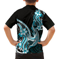 Blue Black Aloha Hawaii Kid Hawaiian Shirt Polynesian Shark Tattoo Plumeria