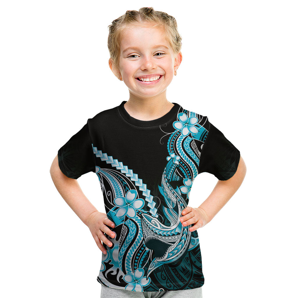 Blue Black Aloha Hawaii Kid T Shirt Polynesian Shark Tattoo Plumeria LT14 Blue - Polynesian Pride