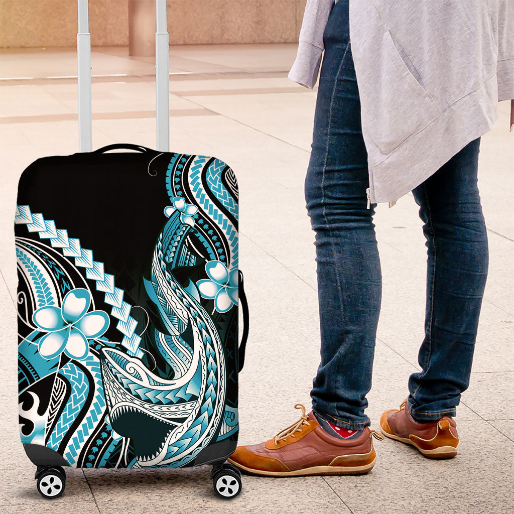 Blue Black Aloha Hawaii Luggage Cover Polynesian Shark Tattoo Plumeria LT14 Blue - Polynesian Pride