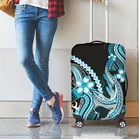 Blue Black Aloha Hawaii Luggage Cover Polynesian Shark Tattoo Plumeria