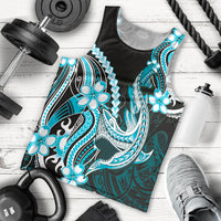 Blue Black Aloha Hawaii Men Tank Top Polynesian Shark Tattoo Plumeria