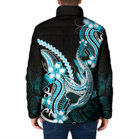 Blue Black Aloha Hawaii Padded Jacket Polynesian Shark Tattoo Plumeria