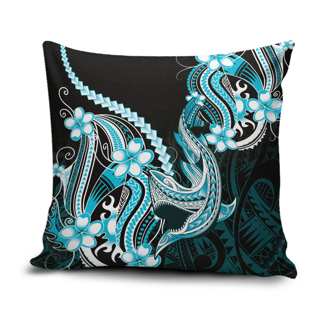 Blue Black Aloha Hawaii Pillow Cover Polynesian Shark Tattoo Plumeria