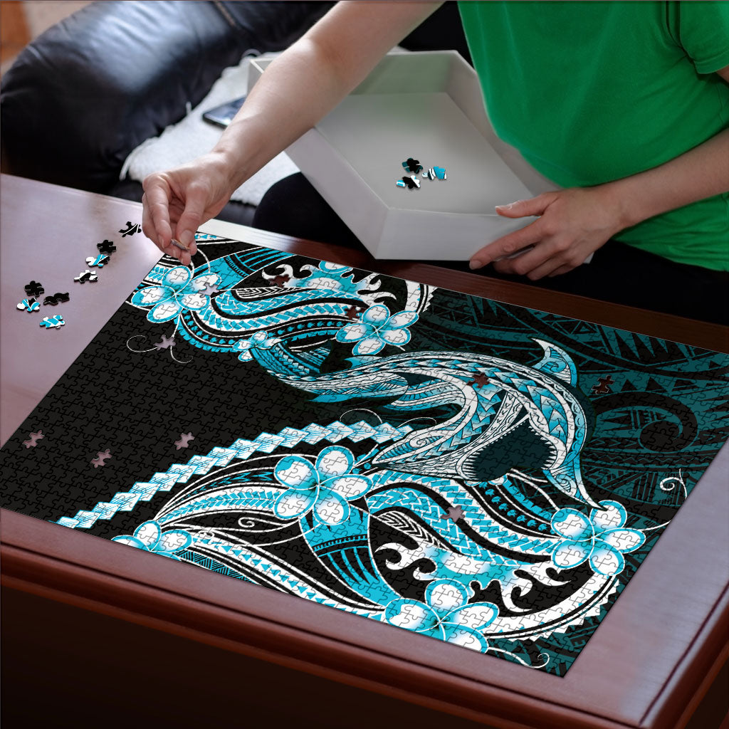 Blue Black Aloha Hawaii Puzzle Polynesian Shark Tattoo Plumeria
