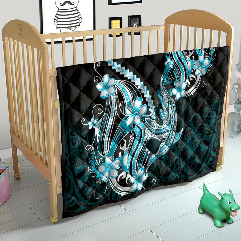 Blue Black Aloha Hawaii Quilt Polynesian Shark Tattoo Plumeria