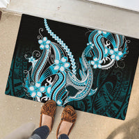 Blue Black Aloha Hawaii Rubber Doormat Polynesian Shark Tattoo Plumeria