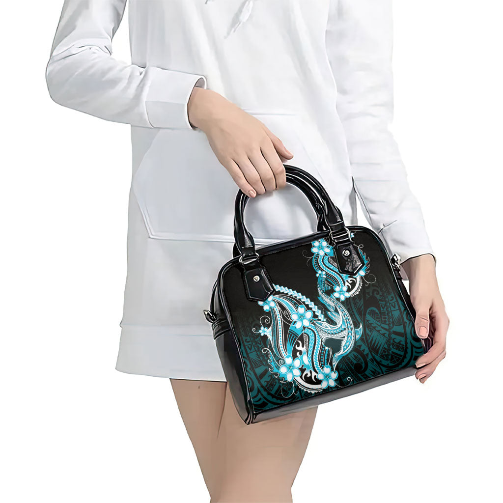 Blue Black Aloha Hawaii Shoulder Handbag Polynesian Shark Tattoo Plumeria