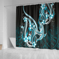 Blue Black Aloha Hawaii Shower Curtain Polynesian Shark Tattoo Plumeria