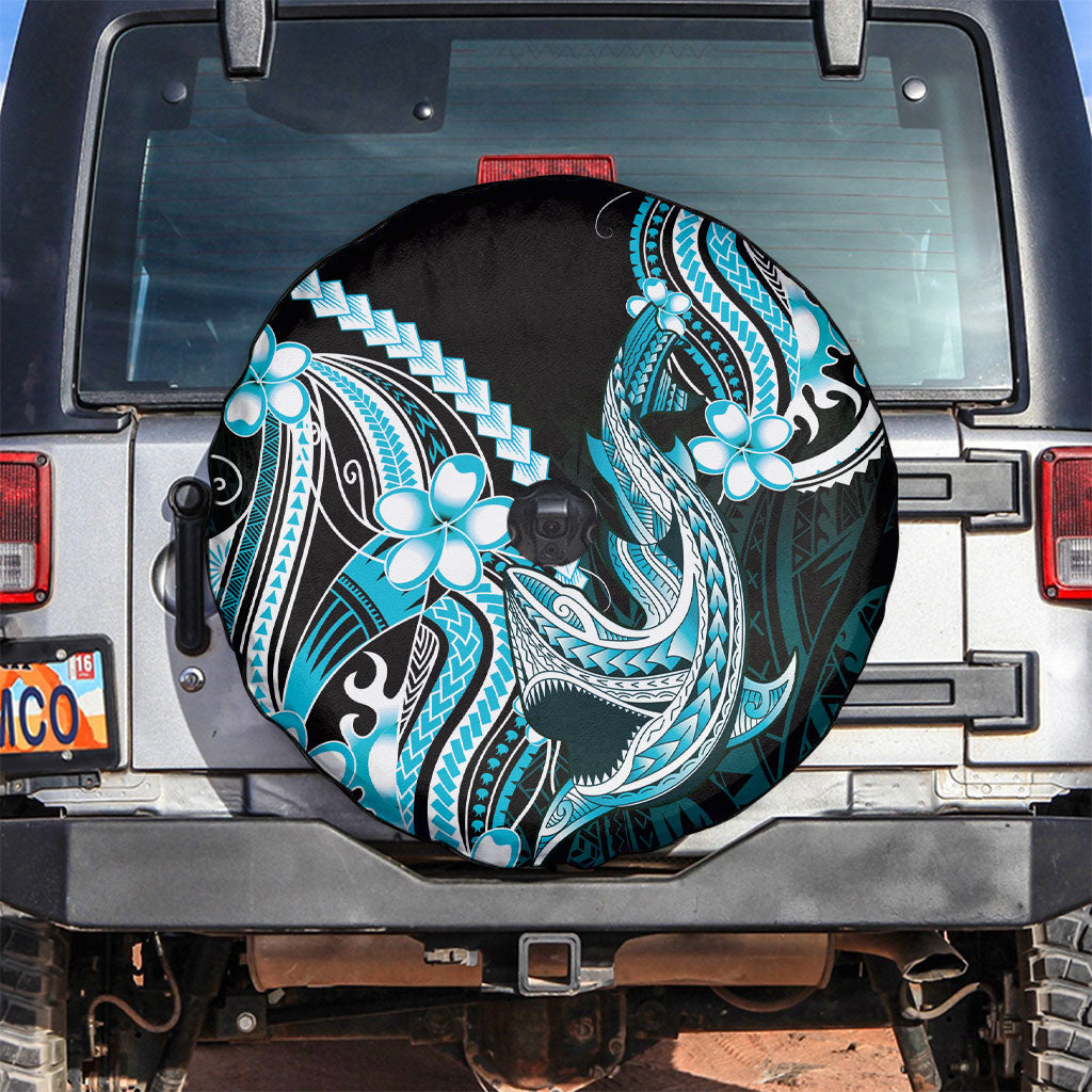 Blue Black Aloha Hawaii Spare Tire Cover Polynesian Shark Tattoo Plumeria