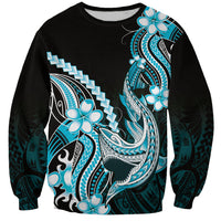 Blue Black Aloha Hawaii Sweatshirt Polynesian Shark Tattoo Plumeria