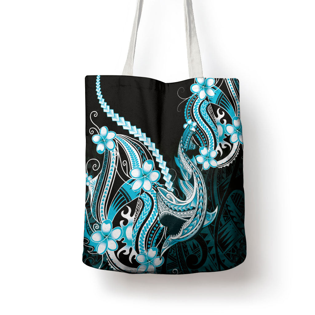 Blue Black Aloha Hawaii Tote Bag Polynesian Shark Tattoo Plumeria