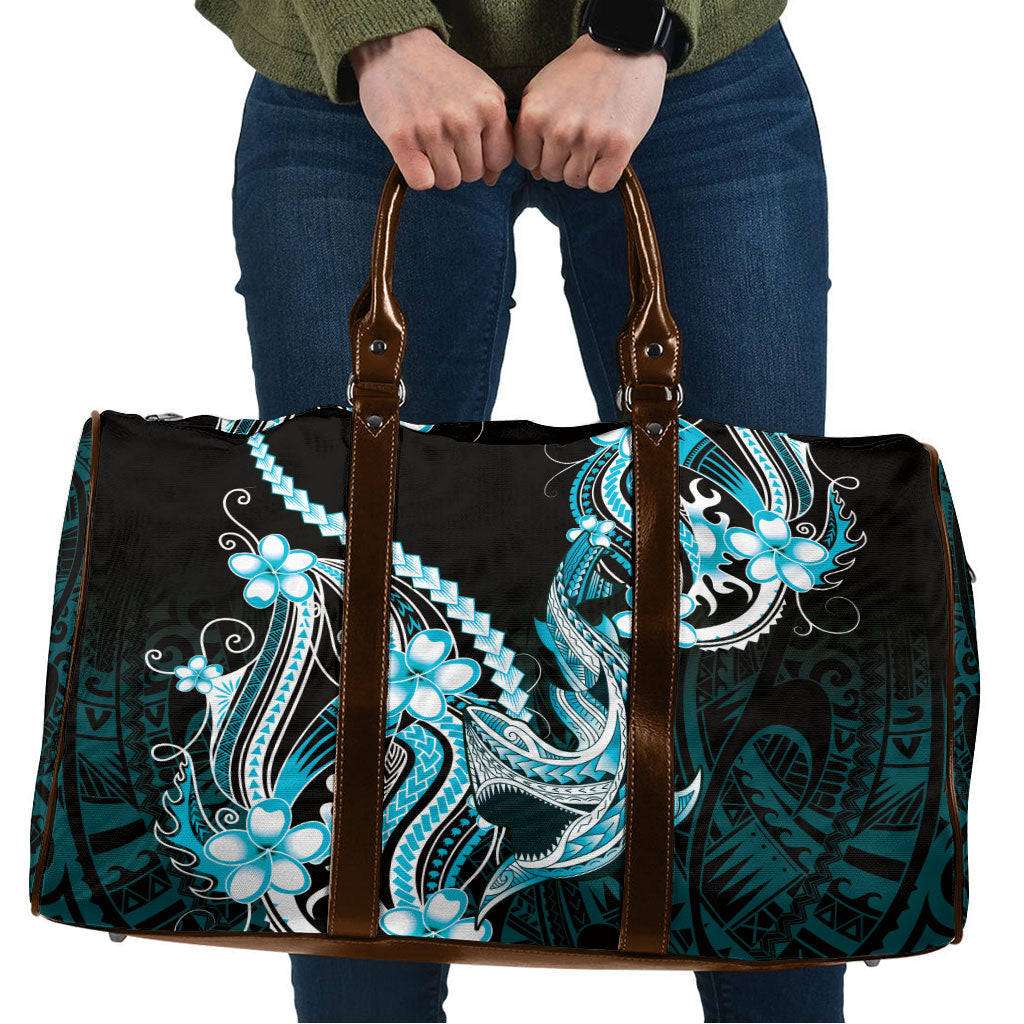 Blue Black Aloha Hawaii Travel Bag Polynesian Shark Tattoo Plumeria