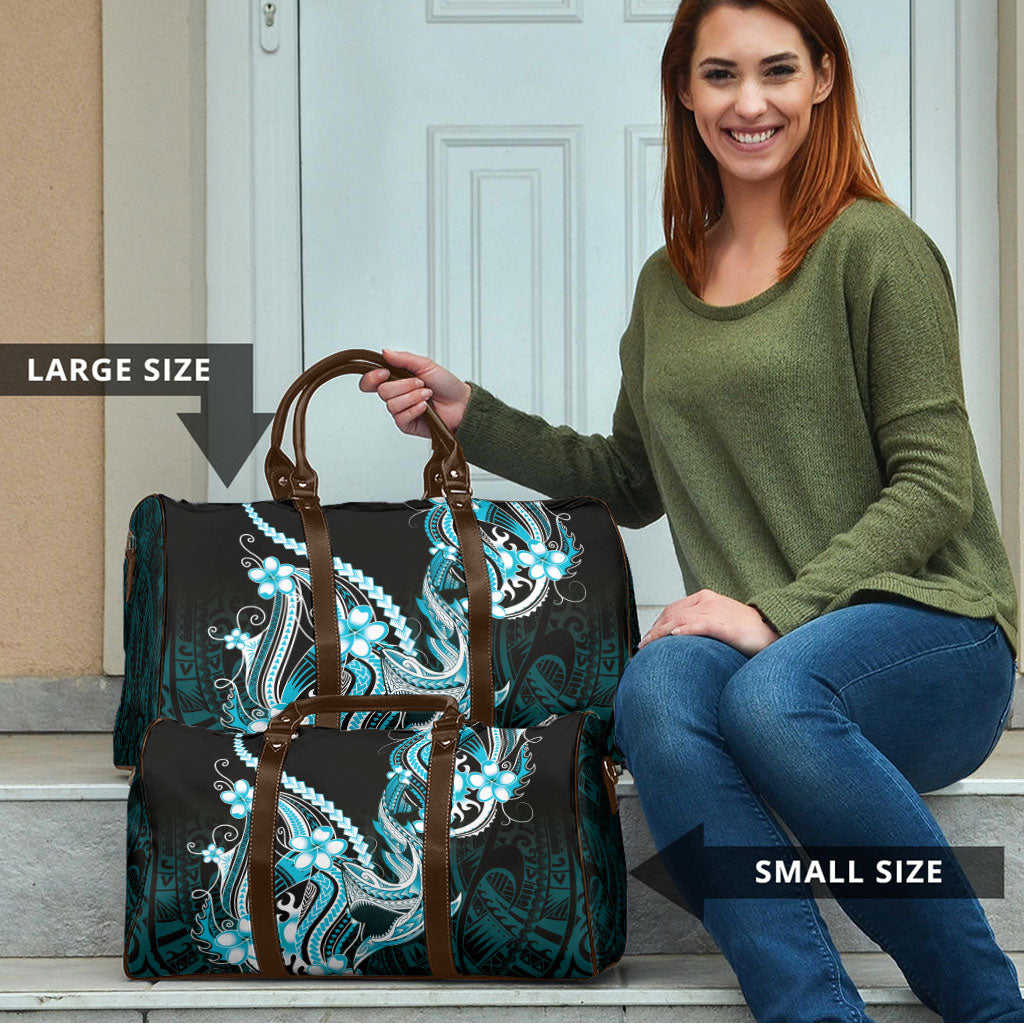 Blue Black Aloha Hawaii Travel Bag Polynesian Shark Tattoo Plumeria