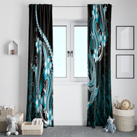 Blue Black Aloha Hawaii Window Curtain Polynesian Shark Tattoo Plumeria