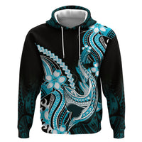 Blue Black Aloha Hawaii Zip Hoodie Polynesian Shark Tattoo Plumeria