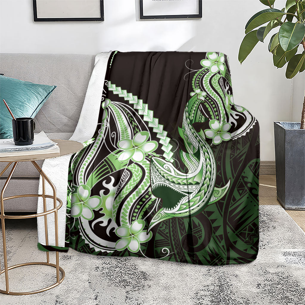 Green Black Aloha Hawaii Blanket Polynesian Shark Tattoo Plumeria