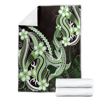 Green Black Aloha Hawaii Blanket Polynesian Shark Tattoo Plumeria