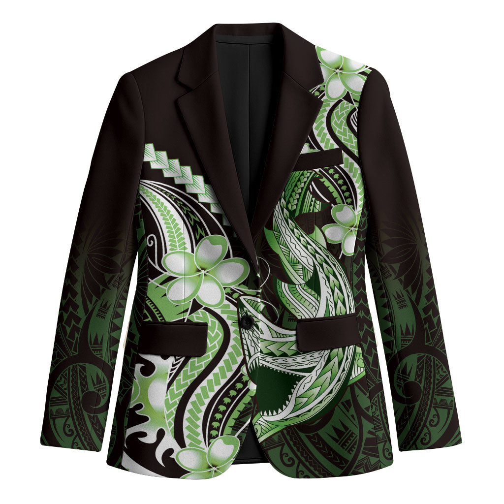 Green Black Aloha Hawaii Blazer Polynesian Shark Tattoo Plumeria