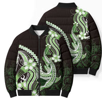 Green Black Aloha Hawaii Bomber Puffer Jacket Polynesian Shark Tattoo Plumeria
