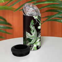 Green Black Aloha Hawaii 4 in 1 Can Cooler Tumbler Polynesian Shark Tattoo Plumeria
