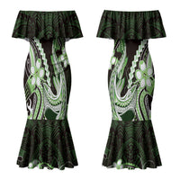 Green Black Aloha Hawaii Couples Matching Mermaid Dress and Hawaiian Shirt Polynesian Shark Tattoo Plumeria LT14 - Polynesian Pride
