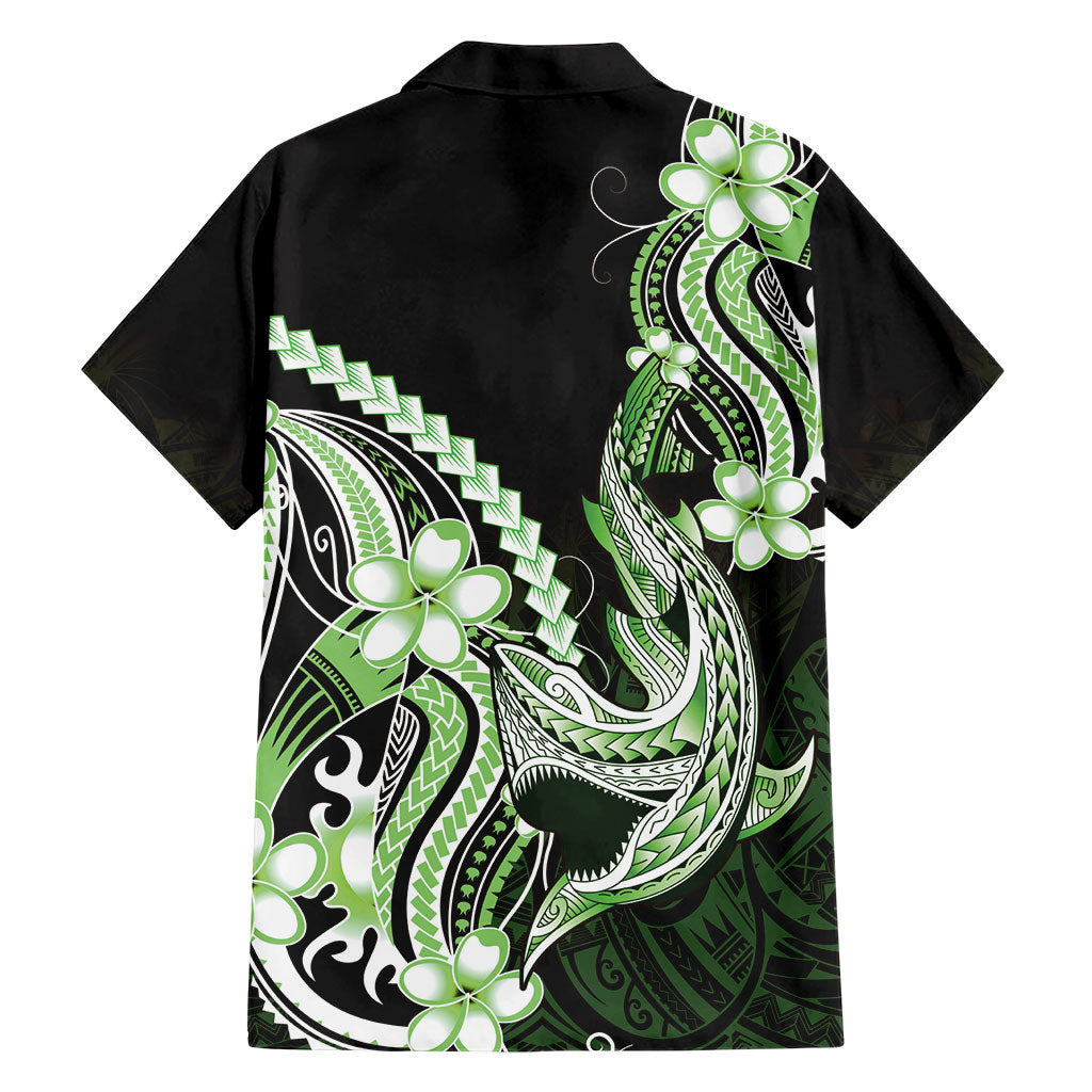 Green Black Aloha Hawaii Family Matching Puletasi and Hawaiian Shirt Polynesian Shark Tattoo Plumeria