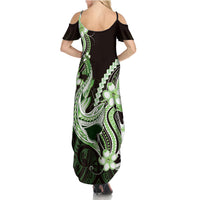 Green Black Aloha Hawaii Family Matching Summer Maxi Dress and Hawaiian Shirt Polynesian Shark Tattoo Plumeria