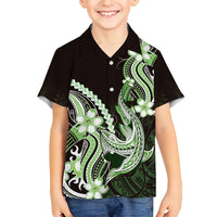 Green Black Aloha Hawaii Family Matching Summer Maxi Dress and Hawaiian Shirt Polynesian Shark Tattoo Plumeria