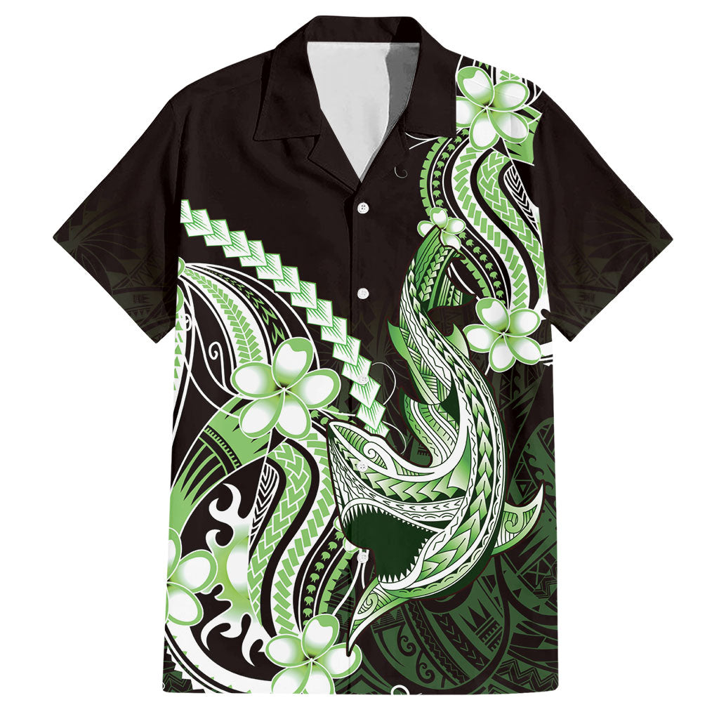 Green Black Aloha Hawaii Hawaiian Shirt Polynesian Shark Tattoo Plumeria LT14 Green - Polynesian Pride