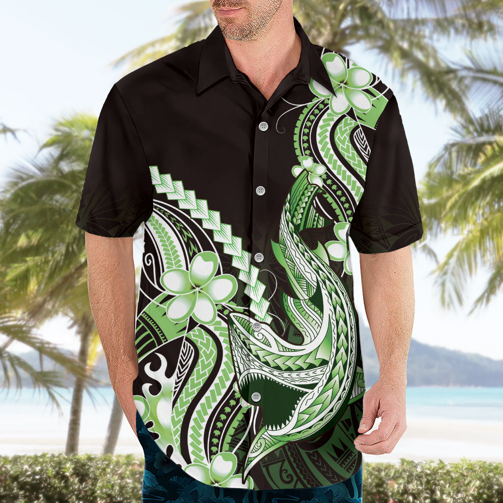 Green Black Aloha Hawaii Hawaiian Shirt Polynesian Shark Tattoo Plumeria