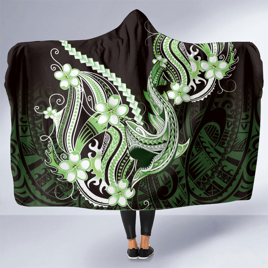 Green Black Aloha Hawaii Hooded Blanket Polynesian Shark Tattoo Plumeria LT14 One Size Green - Polynesian Pride