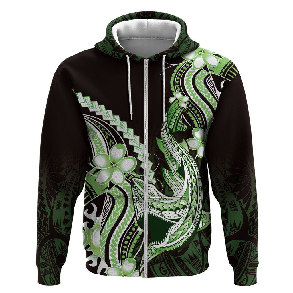 Green Black Aloha Hawaii Hoodie Polynesian Shark Tattoo Plumeria