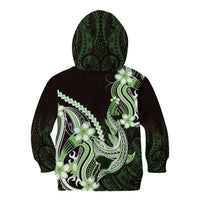Green Black Aloha Hawaii Kid Hoodie Polynesian Shark Tattoo Plumeria