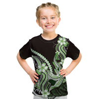 Green Black Aloha Hawaii Kid T Shirt Polynesian Shark Tattoo Plumeria