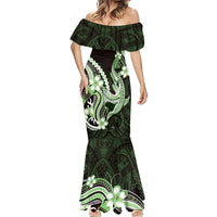 Green Black Aloha Hawaii Mermaid Dress Polynesian Shark Tattoo Plumeria